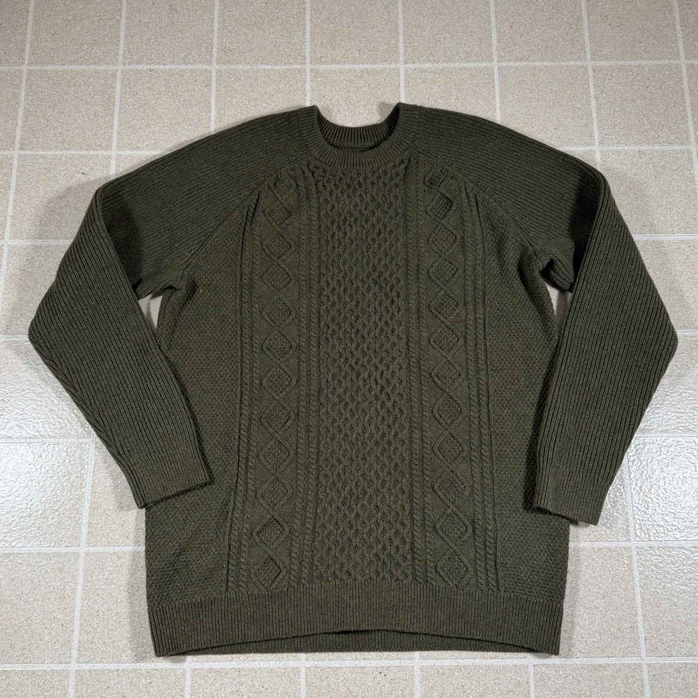Vtg Gap Sz XL Tall Olive Green Cable Knit Crewneck Sweater Fisherman Chunky
